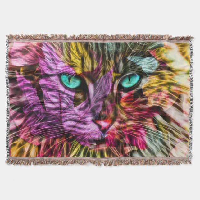 Artsy Kitty Cat  Throw Blanket (Front)