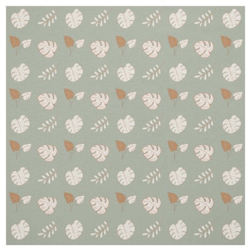 Artsy Leaf Pattern Cream Brown Sage Green Fabric