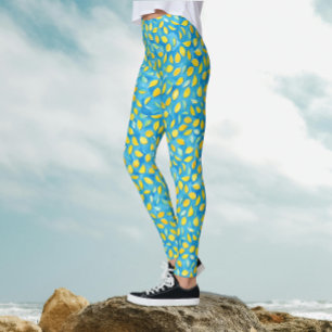 Artsy Lemon Slices On Turquoise Watercolor Pattern Leggings