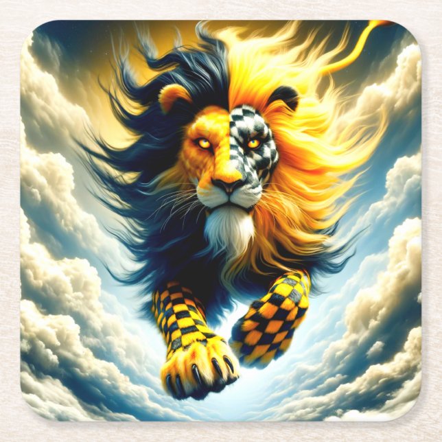 Artsy Lion Square Paper Coaster (Front)
