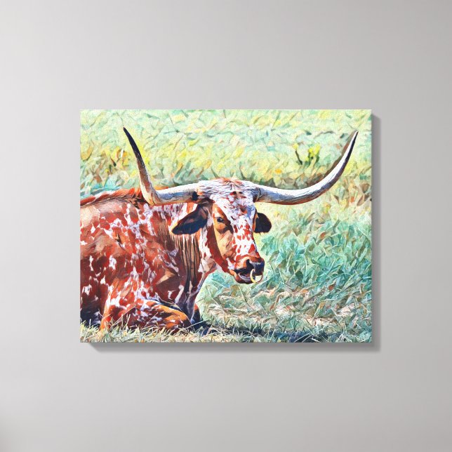 Artsy Longhorn Cow Ring Canvas Art Print (Front)