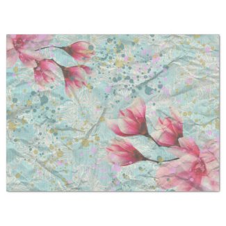 Artsy Magnolia Flowers On Vintage Crumpled Paper 