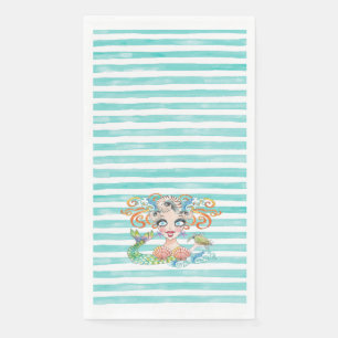 Artsy Mermaid on Blue Stripes Paper Guest Towels