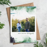 Artsy Merry Christmas 3 Photo Holiday Card<br><div class="desc">Modern custom printed Christmas photo cards with a simple DIY template for customization. This artsy design has an abstract paint splatter background in shades of green and blue. Add your family photo, personal greeting, names and the year. Use the design tools to edit the fonts and colors. Reverse side has...</div>