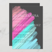 Artsy Minimalist Pink Aqua Watercolor Quinceañera Invitation (Front/Back)
