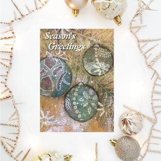 Artsy Mixed Media Christmas Tree Ornaments Holiday Card