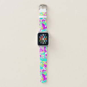 Artsy Modern Abstract Neon Acrylic Paint Splatter Apple Watch Band