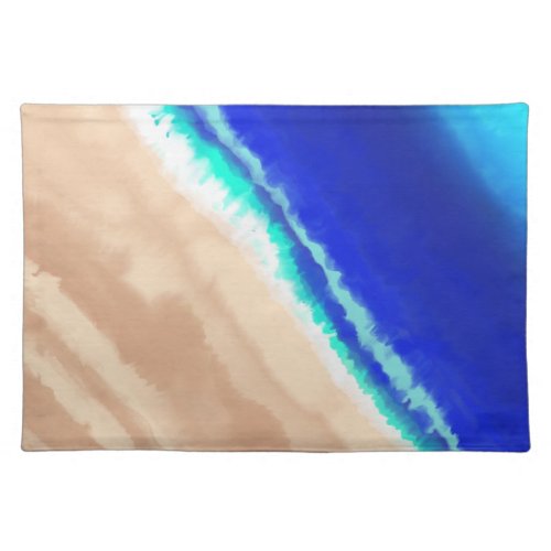 Artsy Modern Blue Teal Sandy Beach Watercolor Cloth Placemat