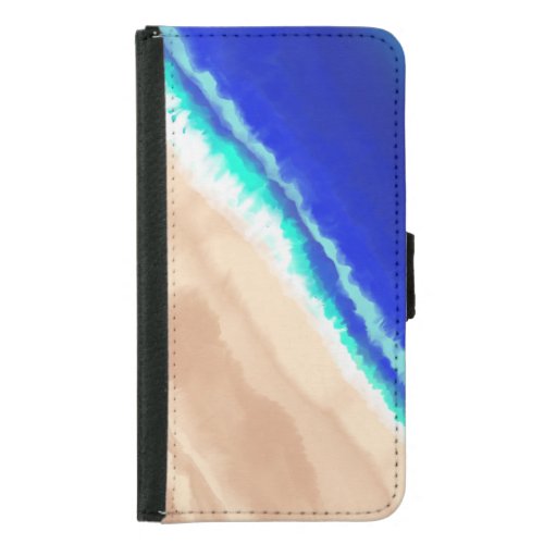 Artsy Modern Blue Teal Sandy Beach Watercolor Samsung Galaxy S5 Wallet Case