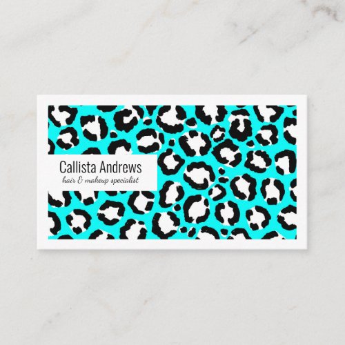 Artsy Modern Cyan Blue Leopard Animal Print Business Card