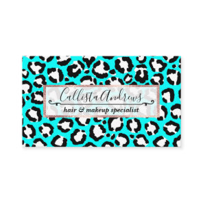 Artsy Modern Cyan Blue Leopard Animal Print Business Card
