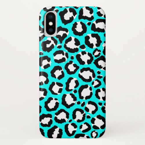 Artsy Modern Cyan Blue Leopard Animal Print iPhone X Case