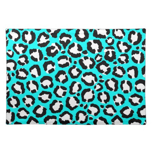 Artsy Modern Cyan Blue Leopard Animal Print Cloth Placemat