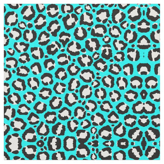 Artsy Modern Cyan Blue Leopard Animal Print Fabric (Close Up)
