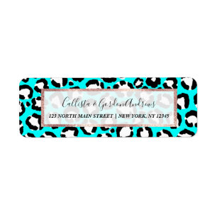 Artsy Modern Cyan Blue Leopard Animal Print Label