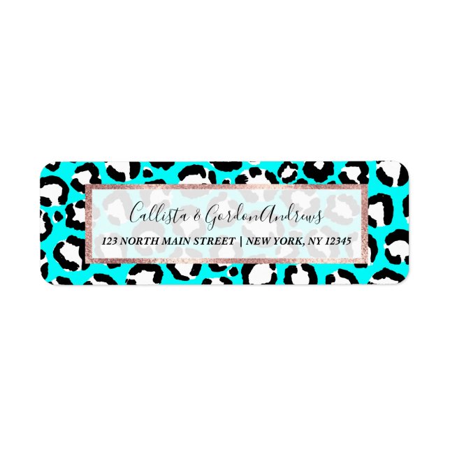 Artsy Modern Cyan Blue Leopard Animal Print Label (Front)