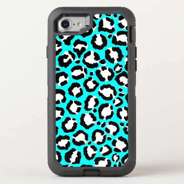 Artsy Modern Cyan Blue Leopard Animal Print Otterbox iPhone Case (Back)