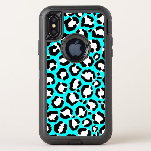 Artsy Modern Cyan Blue Leopard Animal Print OtterBox Defender iPhone X Case