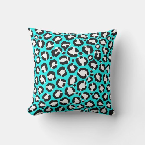 Artsy Modern Cyan Blue Leopard Animal Print Outdoor Pillow