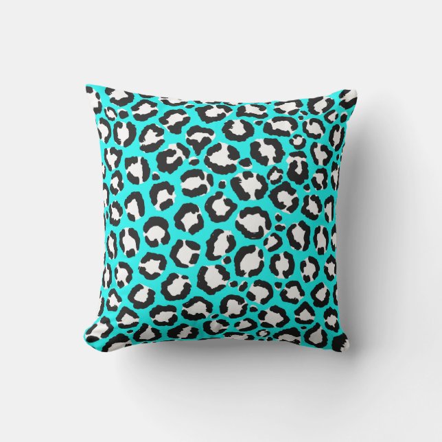 Artsy Modern Cyan Blue Leopard Animal Print Outdoor Pillow (Front)
