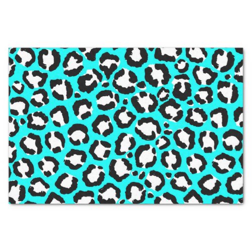 Artsy Modern Cyan Blue Leopard Animal Print Tissue Paper