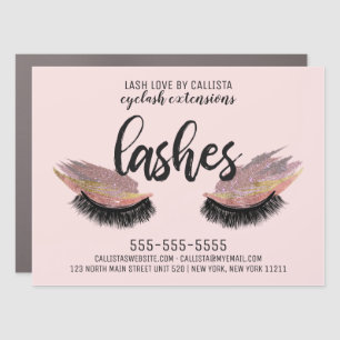 Artsy Modern Eyelash Pink Gold Glitter Foil Lashes Car Magnet