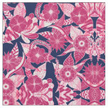 Artsy Modern Fuschia Navy Acrylic Floral Leaves Fabric