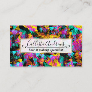 Artsy Modern Neon Colors Black Abstract Paint Art Business Card