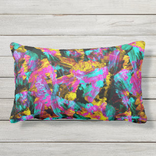 Artsy Modern Neon Colors Black Abstract Paint Art Lumbar Pillow
