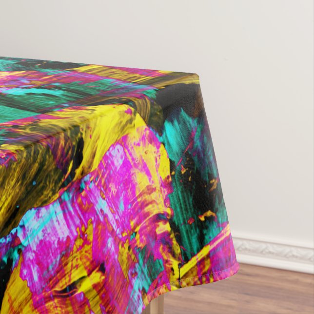 Artsy Modern Neon Colors Black Abstract Paint Art Tablecloth (In Situ)