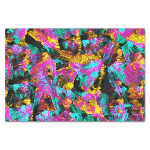 Artsy Modern Neon Colors Black Abstract Paint Art Tissue Paper