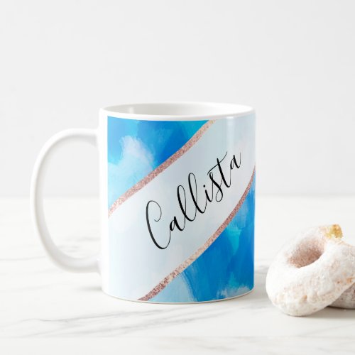 Artsy Modern Ocean Blue Abstract Paint Pattern Coffee Mug