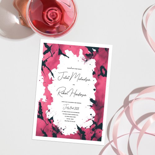 Artsy Modern Pink Black Unique Wedding Invitation
