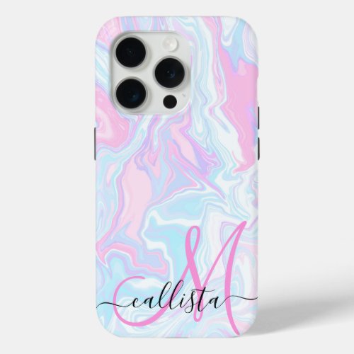 Artsy Modern Pink Blue Marble Swirl Pattern iPhone 15 Pro Case