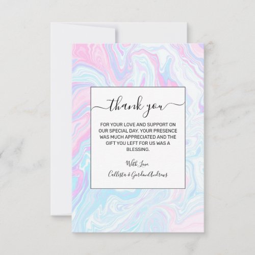 Artsy Modern Pink Blue Marble Swirl Pattern Thank You Card