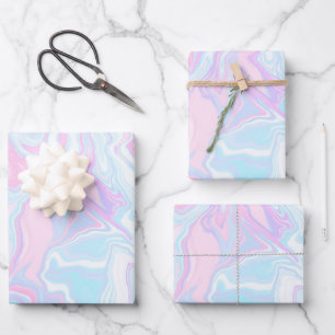 Artsy Modern Pink Blue Marble Swirl Pattern Wrapping Paper Sheets