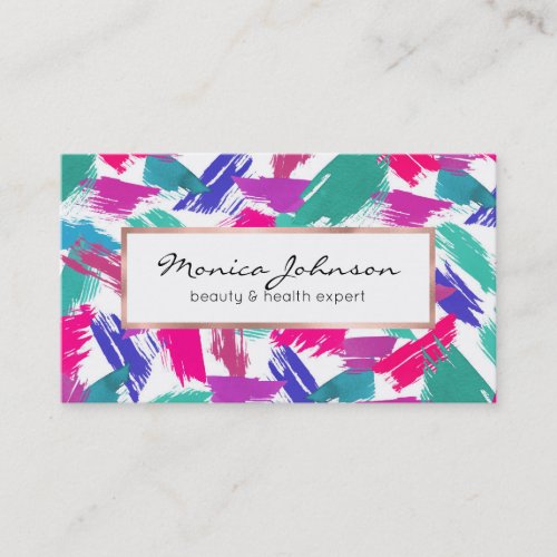 Artsy Modern Pink Teal Purple Brushstroke Collage Business Card