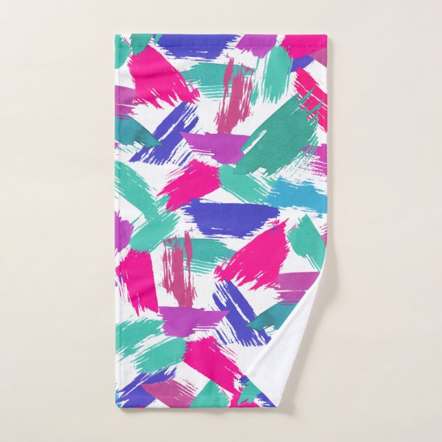 Artsy Modern Pink Teal Purple Brushstroke Collage Hand Towel (Hand Towel)