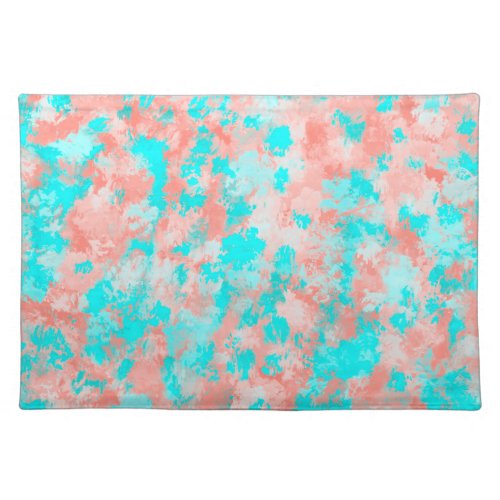 Artsy Modern Summer Coral Orange Aqua Abstract Cloth Placemat