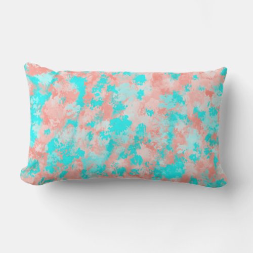 Artsy Modern Summer Coral Orange Aqua Abstract Lumbar Pillow