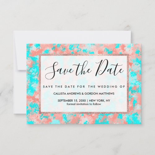 Artsy Modern Summer Coral Orange Aqua Abstract Save The Date