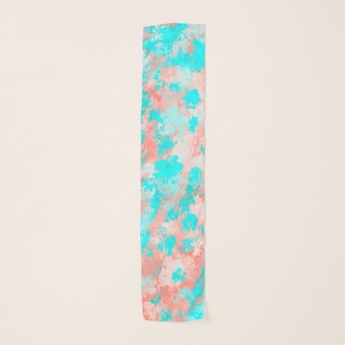 Artsy Modern Summer Coral Orange Aqua Abstract Scarf