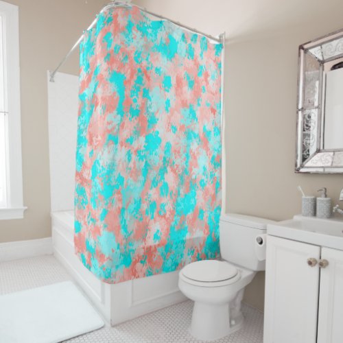 Artsy Modern Summer Coral Orange Aqua Abstract Shower Curtain