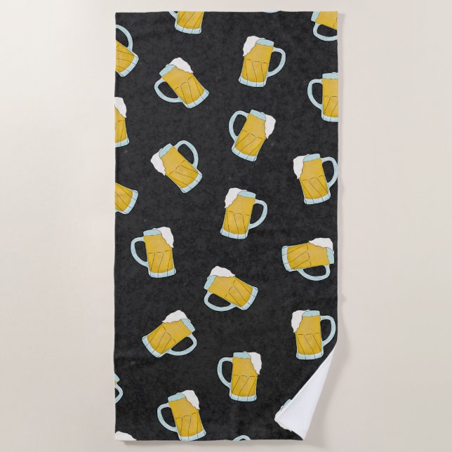 Artsy Modern Yellow Black Watercolor Beer Steins Beach Towel (Front)
