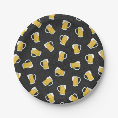 Artsy Modern Yellow Black Watercolor Beer Steins Paper Plates