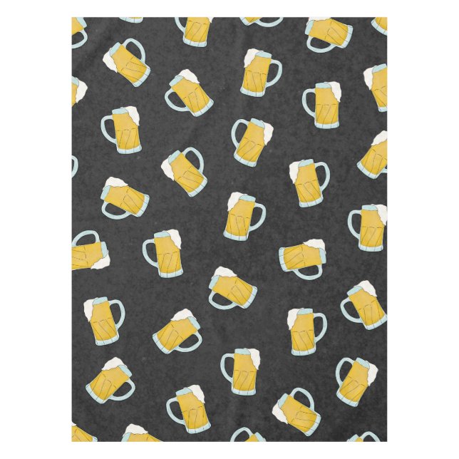 Artsy Modern Yellow Black Watercolor Beer Steins Tablecloth (Front)