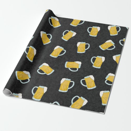 Artsy Modern Yellow Black Watercolor Beer Steins Wrapping Paper
