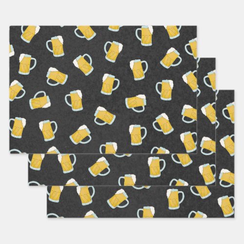 Artsy Modern Yellow Black Watercolor Beer Steins Wrapping Paper Sheets