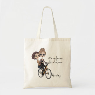 Artsy Mom/Daughter on Bicycle Drawing ‘Cool Mom’  Tote Bag