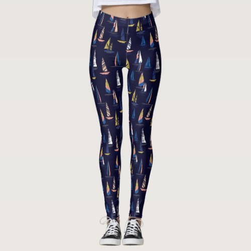 Artsy Nautical Sailboat, Sailor, Sailing Captain Leggings